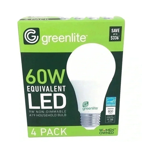 16 BULBS 4–PACK GREENLITE 60 WATT EQUIVALENT NON DIMMABLE A19 LED LIGHT BULBS - Picture 2 of 10